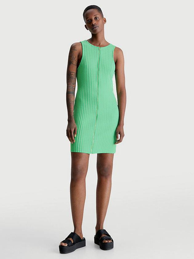 Calvin Klein USA Ribbed Zip-Through Mini Womens Dress Green 2506849-MO